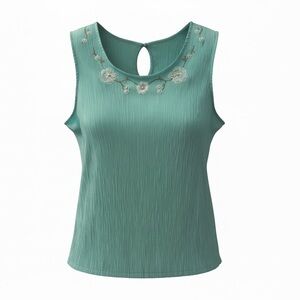 Jaclyn Smith Seafoam Green Embroidered Scoop Neck Tank